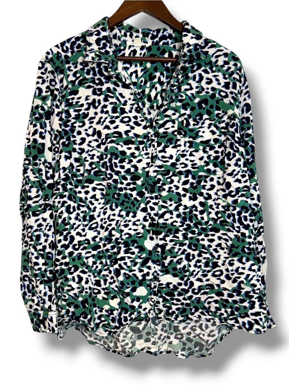 beachlunchlounge Green and White Leopard Print Button-Down Shirt